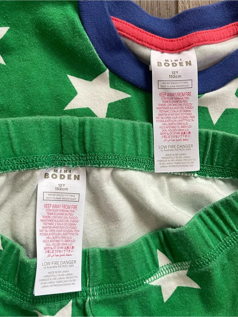 Mini Boden Green Stars 12Y Snug Short Johns Pajama Set